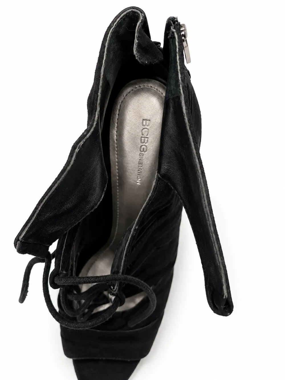 BCBGeneration Black Suede Lace-Up Stiletto Booties